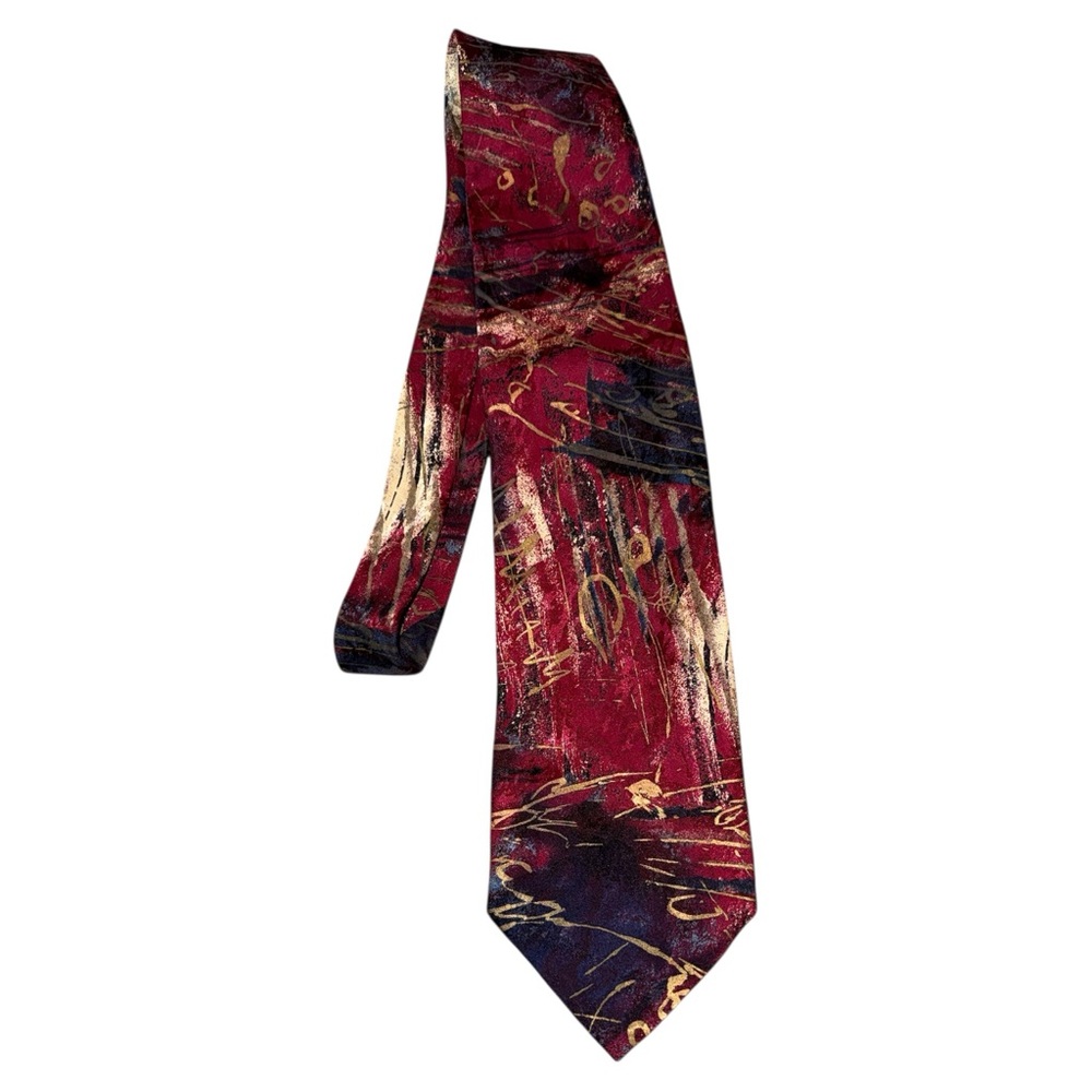 Paul Radon Couture Vtg Mens Silk Neck Tie Red‎ Abstract Art Deco Italy Handmade